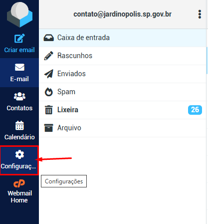 Menu Configurações